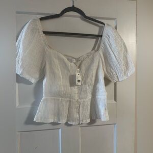 Astr White Smocked Peplum Blouse